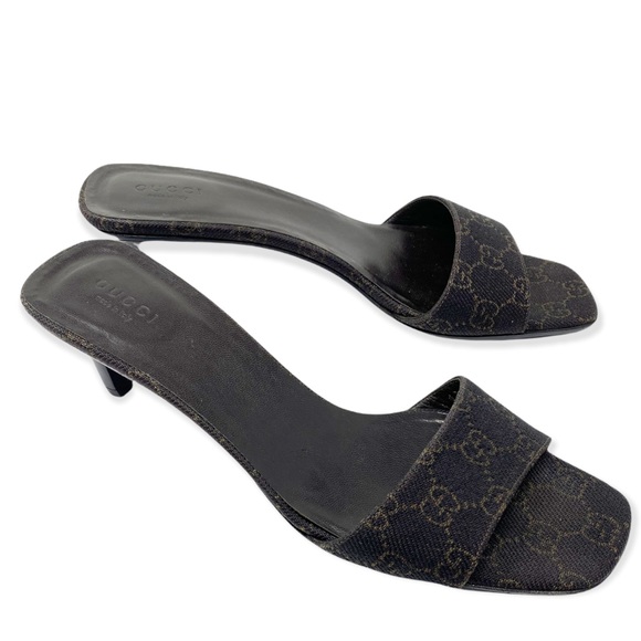 Gucci Shoes - Gucci Mules Heels Open Toe Slip On Shoes Square Toe Black Brown Size 8.5